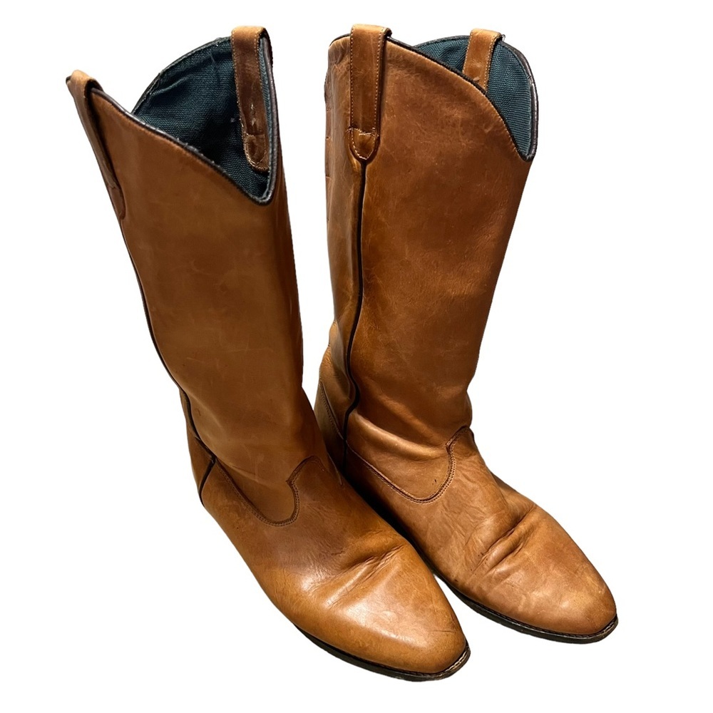 Mens Vintage Leather Cowboy Boots Tan Size 8.5 D - Picture 2 of 10